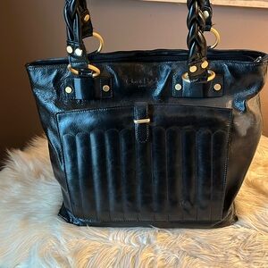 Cleo & Patek black leather shoulder bag